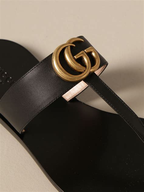 gucci marmont logo sandals|Gucci Marmont flat leather sandals.